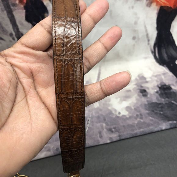 Express Womens Genuine Leather Chain Belt Medium Brown Animal Print Embossed - Picture 2 of 12